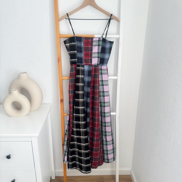 Autumn Adeigbo Sierra Midi Dress Tatran Plaid Patchwork Sleeveless Square Neck - Picture 6 of 16